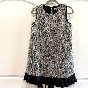 She + Sky Silver Sequin tweed Dress with Black trim